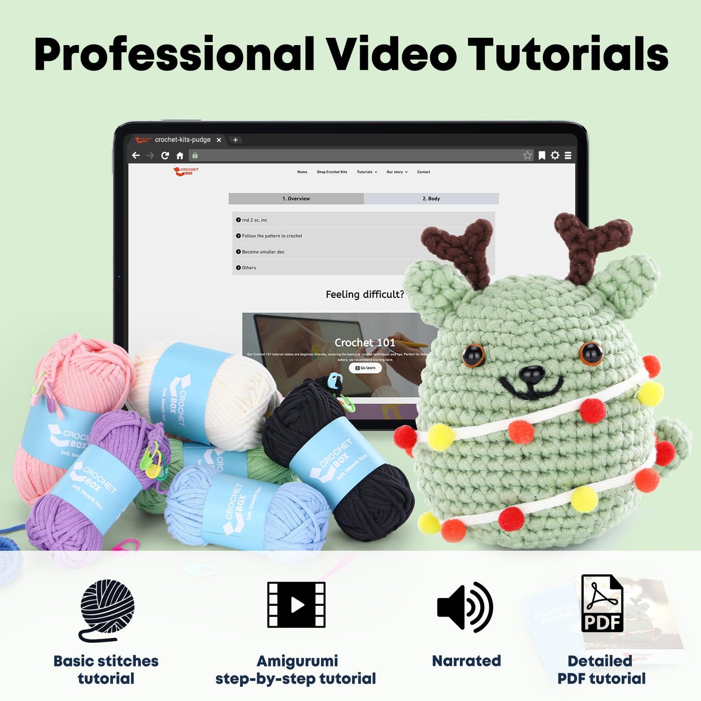 CROCHET BOX Complete Crochet Kit for Beginners - Highland Cow Crochet Kit, Include Video Tutorial, Instruction, Soft Yarn, Birthday Gift for Adults.
