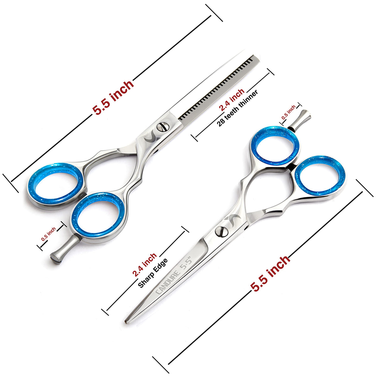 Candure Hairdressing Scissor with Comb & Leather Pouch 6.5" - Hair Scissor for Professional Hairdressers, Barbers Stainless Steel Hair Cutting Shears for Salon, Men, Women, Children and Adults Black