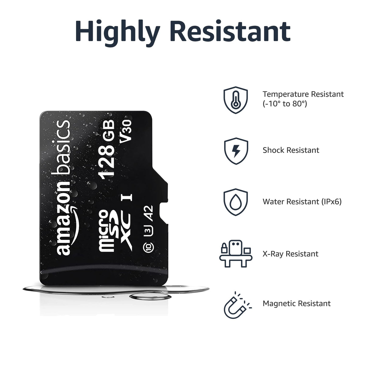 Amazon Basics microSDXC Memory Card with Full Size Adapter, A2, U3, Read Speed up to 100 MB/s, 128GB, Black