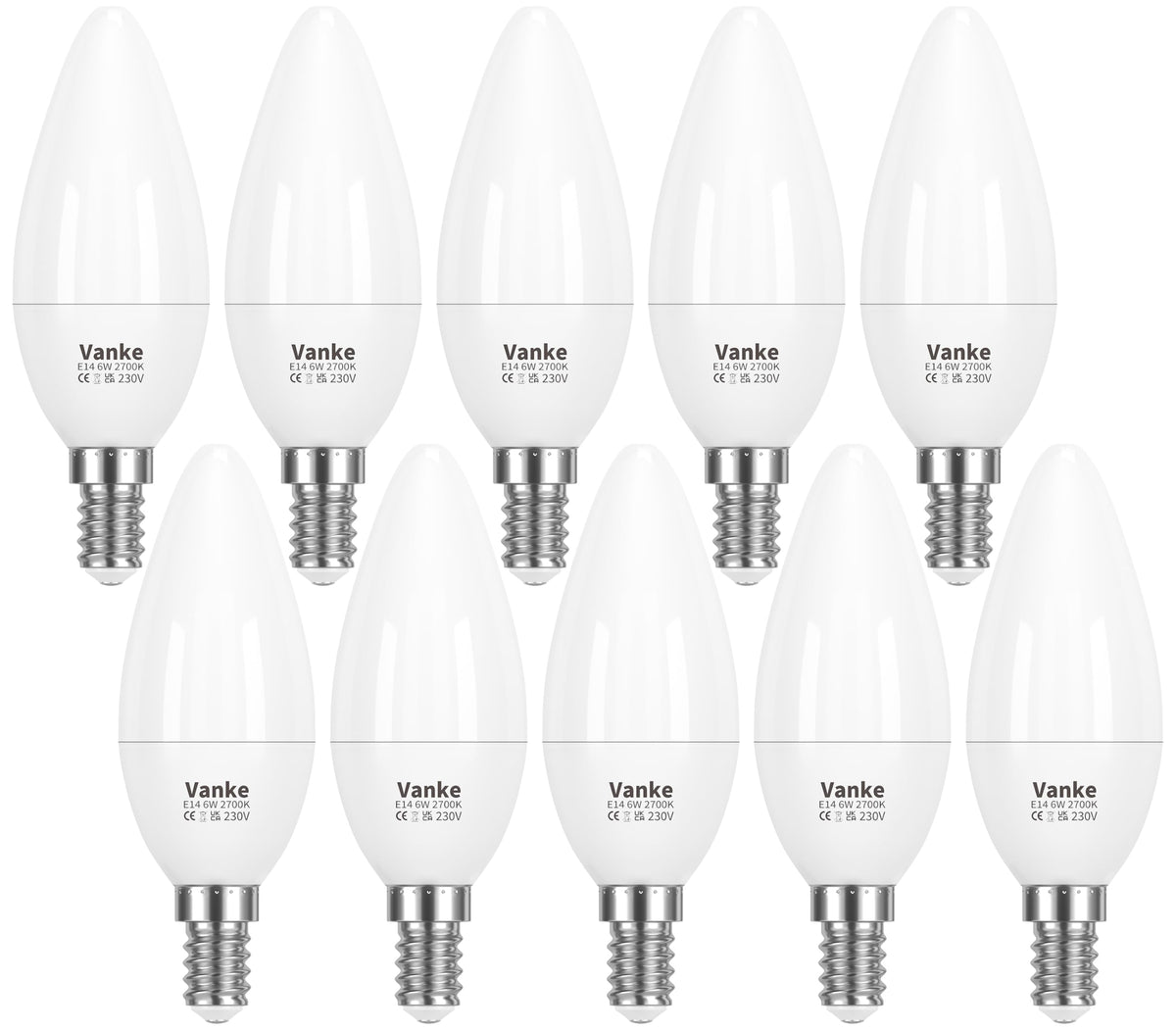 Vanke E14 LED Light Bulb, Warm White 2700K, 6W(40W Equivalent), Pack of 3