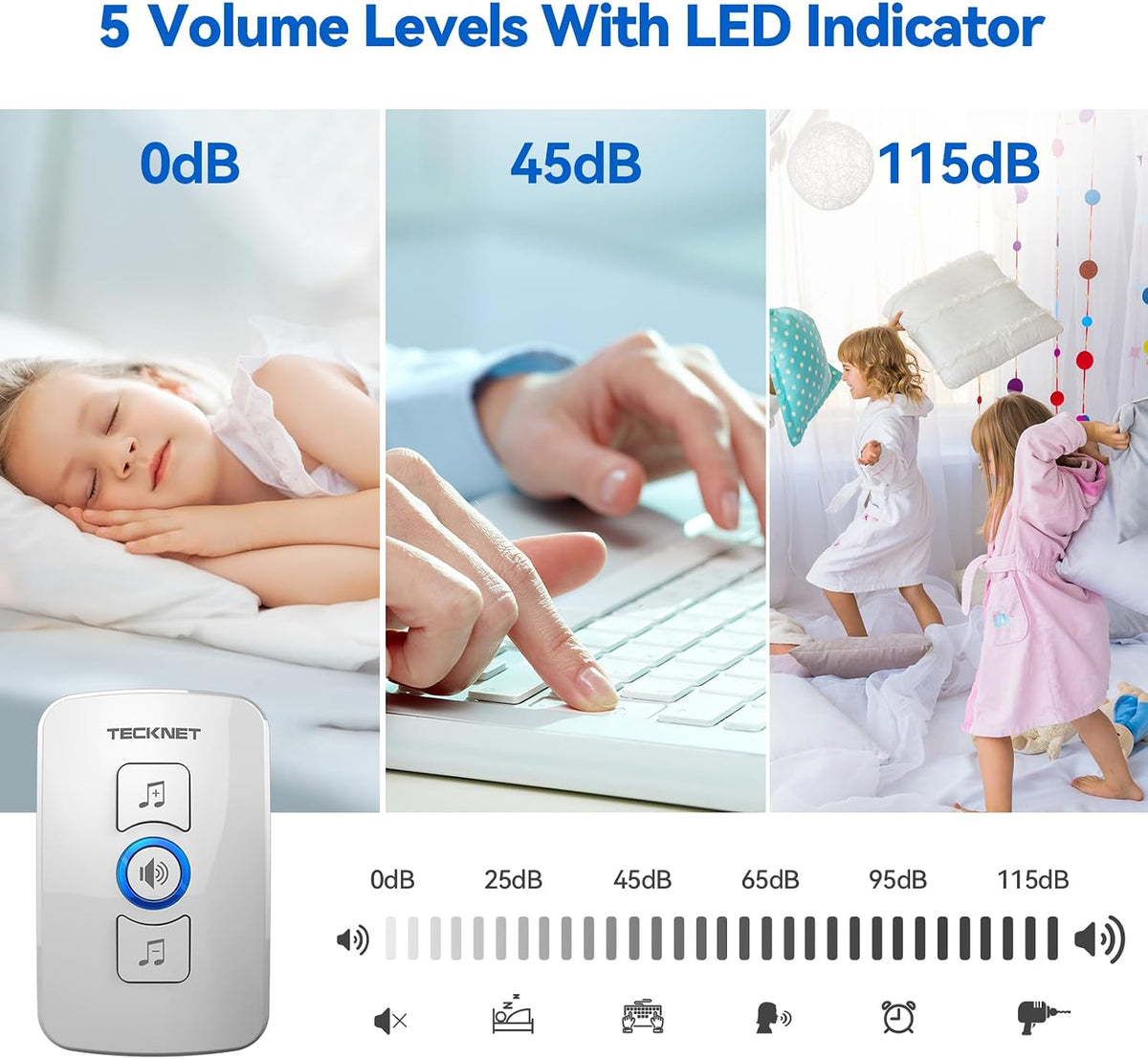 TECKNET Wireless Doorbell, Wall Plug-in Door Bells Wireless Cordless