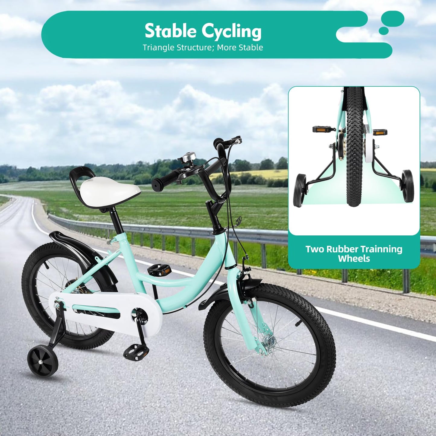 16 Inch Kids Bike with Training Wheels | For Boys & Girls Ages 5-8 | Dual Hand Brakes, Mudguards, Carbon Steel Frame Children's Bicycle