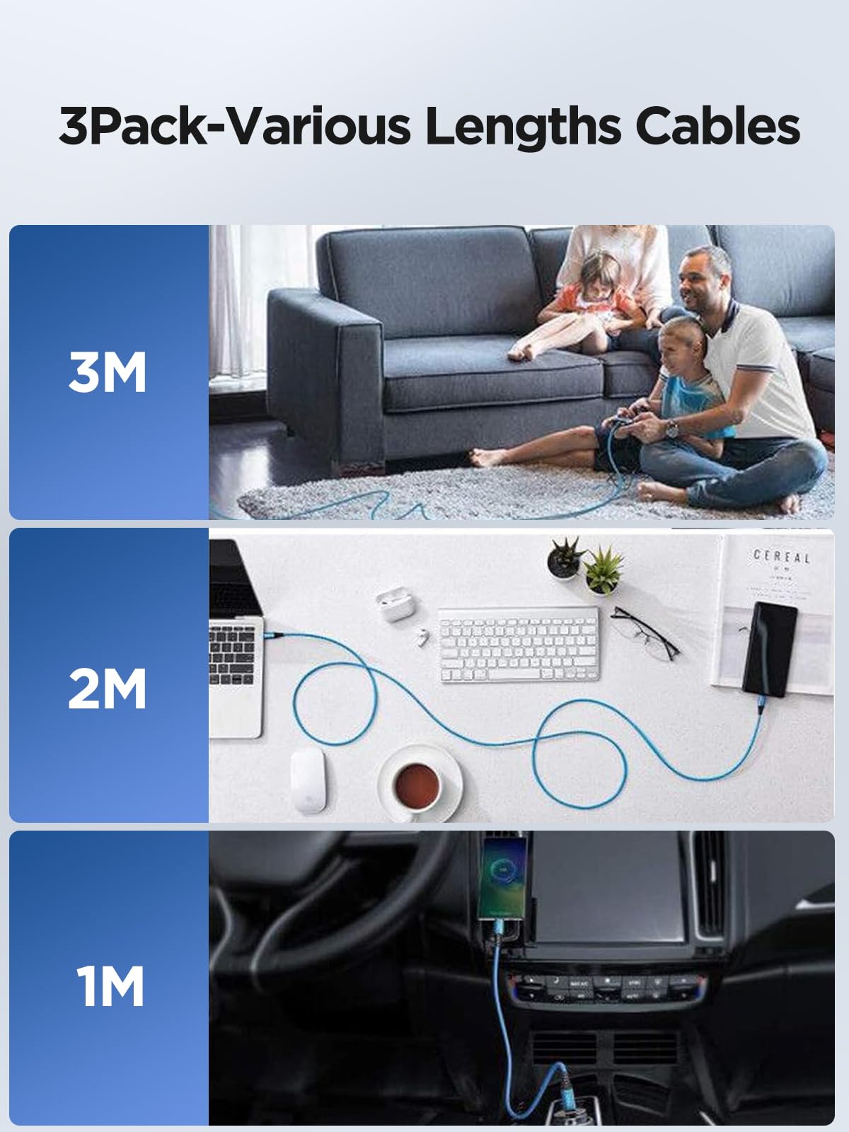 Yosou USB C Charger Cable 2M 2Pack USB A to USB C Type C Charger Fast Charging 3A Lead Braided for Samsung Galaxy S22 S21 S20,Pixel 8 7 6,PS5,Switch