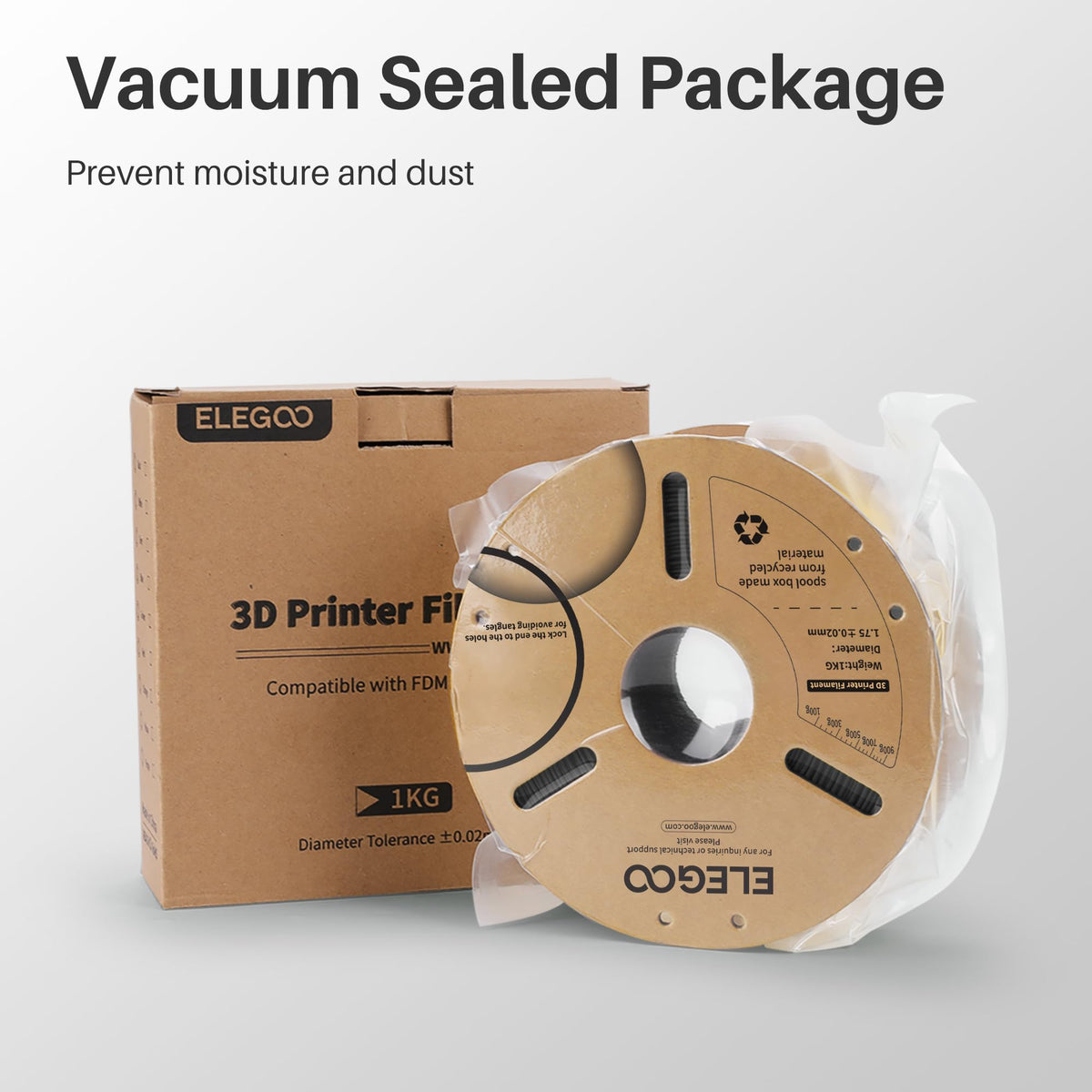 ELEGOO PLA Filament 1.75mm Black 1KG, 3D Filament Dimensional Accuracy +/- 0.02mm, 1kg Cardboard Spool(2.2lbs) 3D Printing Filament Fits for Most FDM 3D Printers