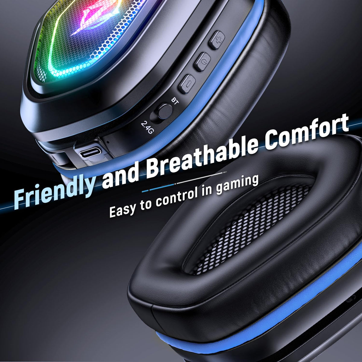 Ozeino Wireless Gaming Headset with Microphone, 2.4G & Type C Transmitter - 40h Battery Life - RGB Lighting Gaming Headphones for Ps5, Ps4, PC, Switch, Phone (Pink)