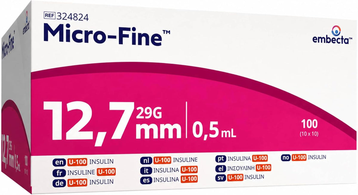 Embecta Micro-Fine 0.5ml U-100 with 29G 12.7mm Syringe | Multipurpose Use Syringe | Model No: 324824 | Latex-Free, CE Certified, Pack of 100