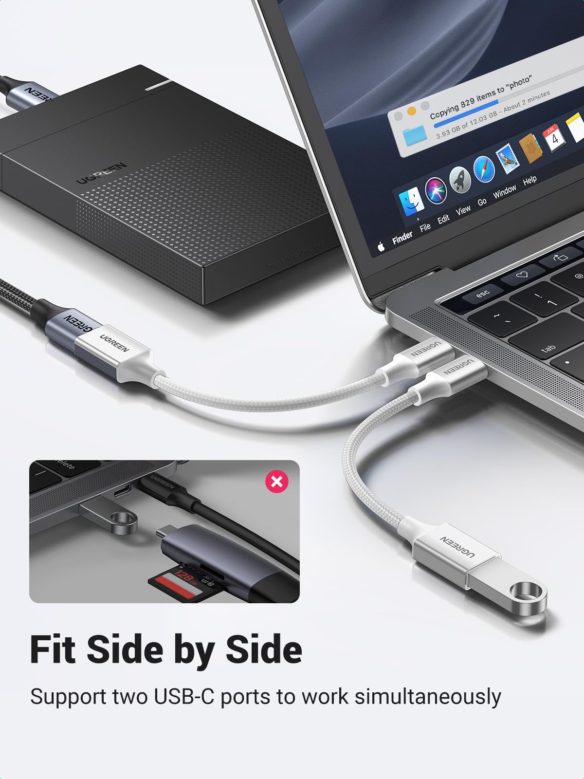 UGREEN 10Gbps USB C to USB Adaptor for iPhone, iPad, MacBook, Galaxy Grey