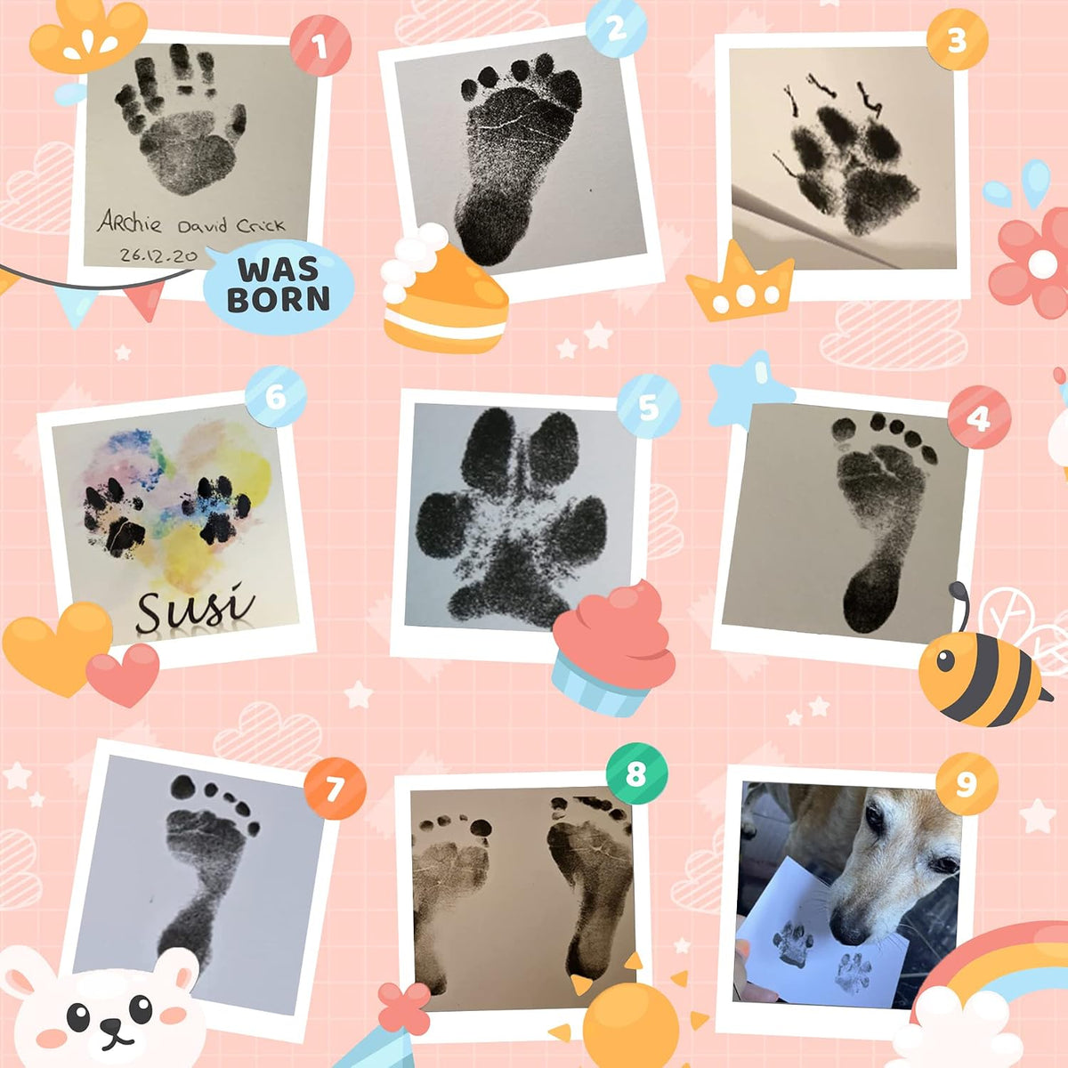 Nabance Baby Hand and Footprint Kit, 3 Inkless Print Pads, 6 Imprint Cards