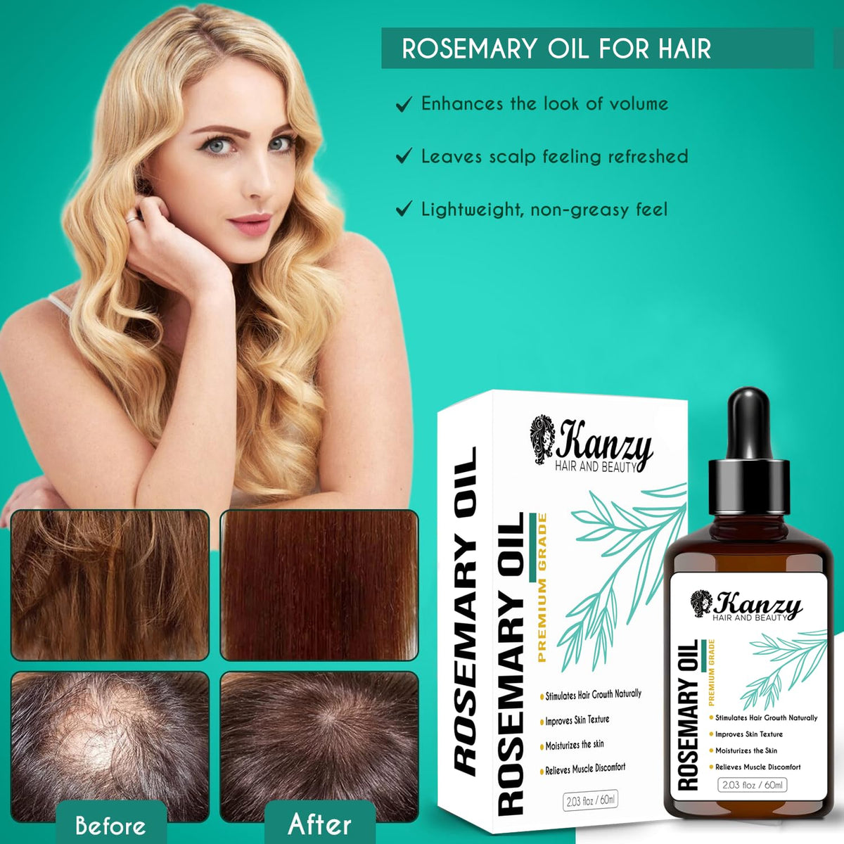 Kanzy Vitamin E Oil for Skin, Hair, Lips and Face - Naturally Sourced Multi-Purpose Plant-Based Vitamin E Oil for Hair Growth as Skincare and Haircare Product for both Men and Women (30 ml)