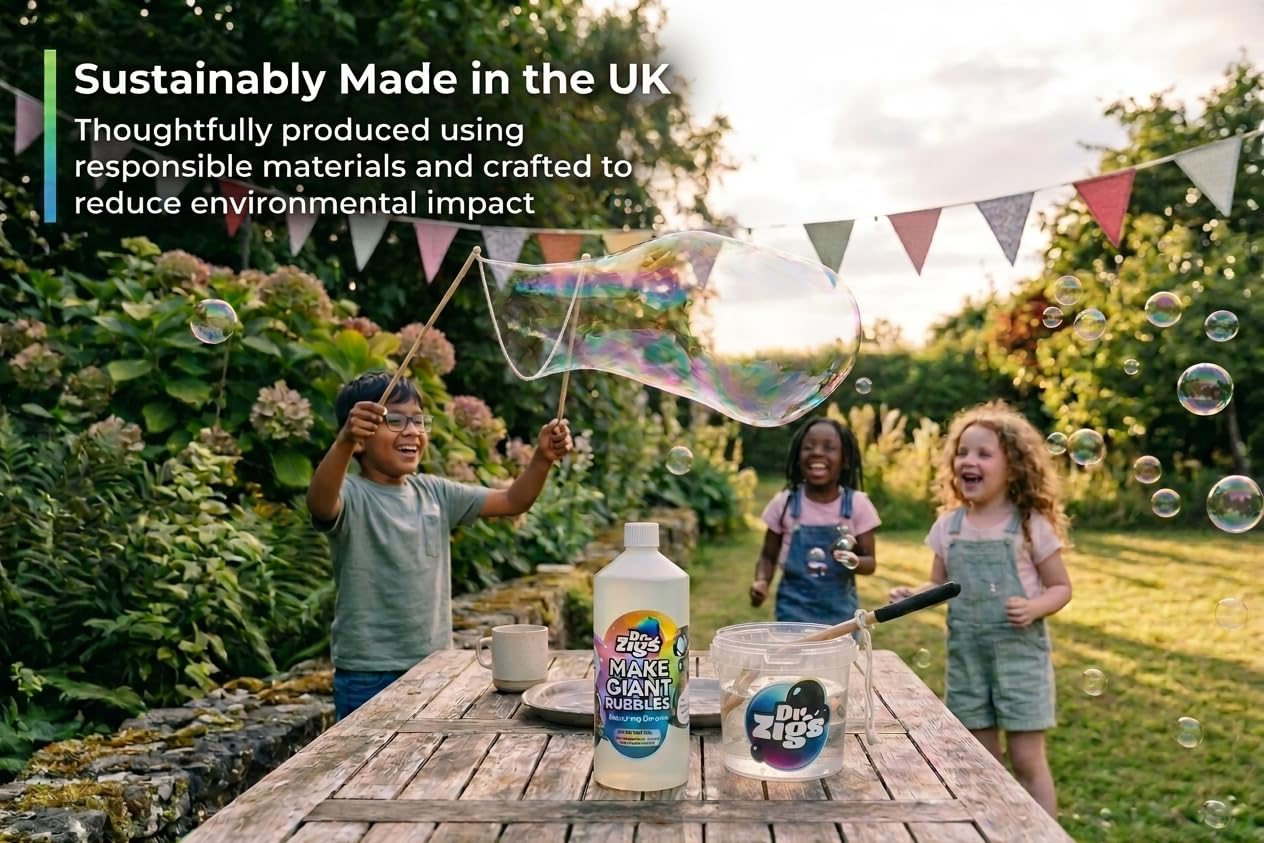 Dr Zigs Giant Bubble Solution 1L - Ready to Use Bubble Mix - Liquid for Giant Bubbles - Eco Friendly Bubble Solution for Kids Outdoor Toys & Garden Play, Made in UK