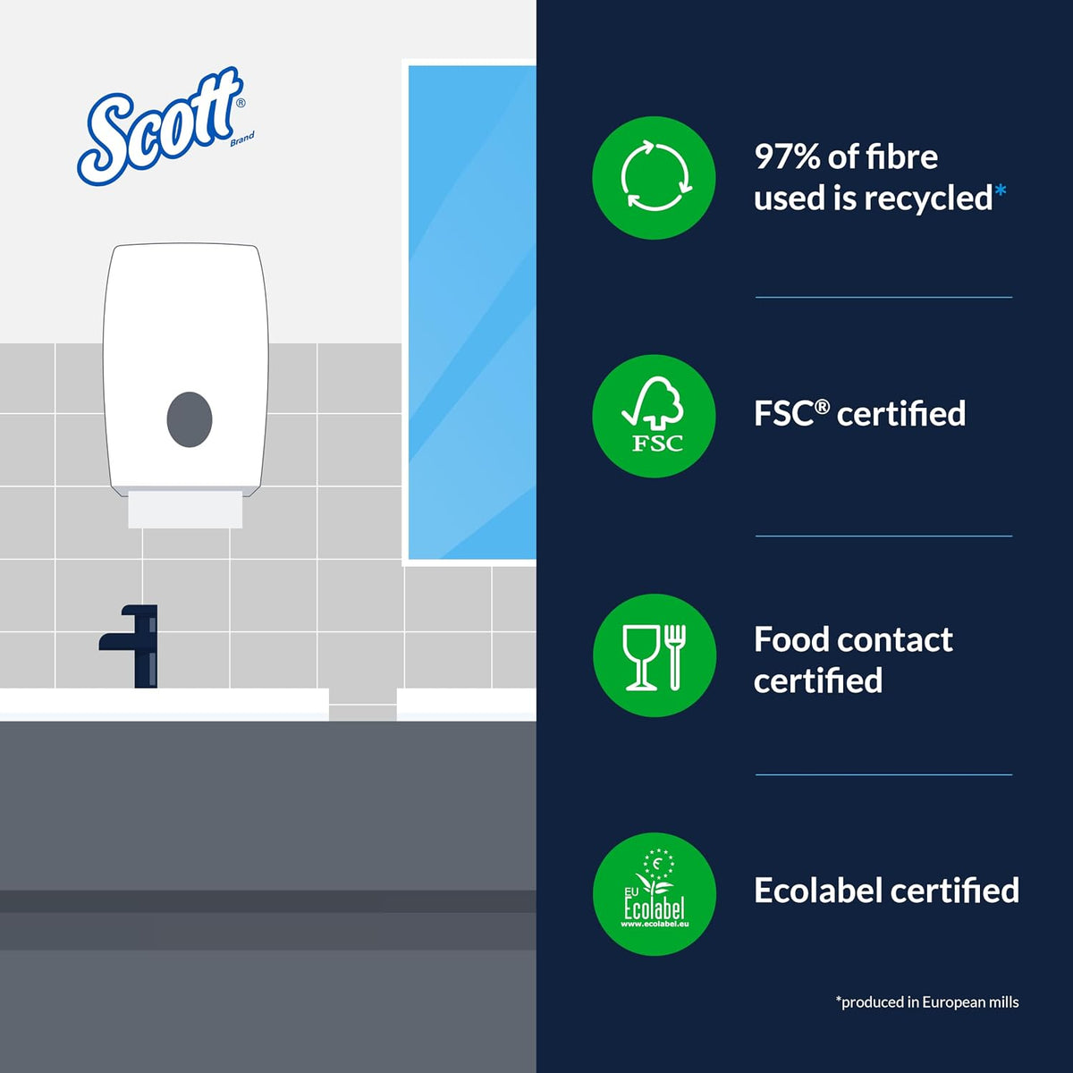 Scott Essential Narrow Fold Paper Towels 6603, FSC certified, 12x220 Sheets