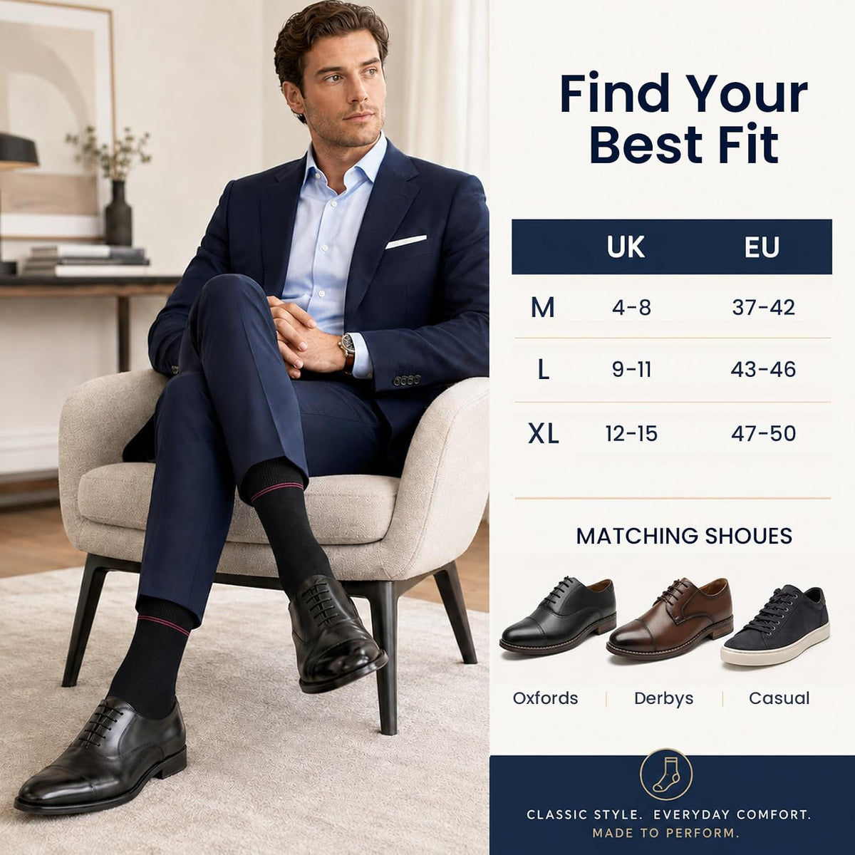 Mens Socks, 6/12 Pairs Cotton Business Socks for Men