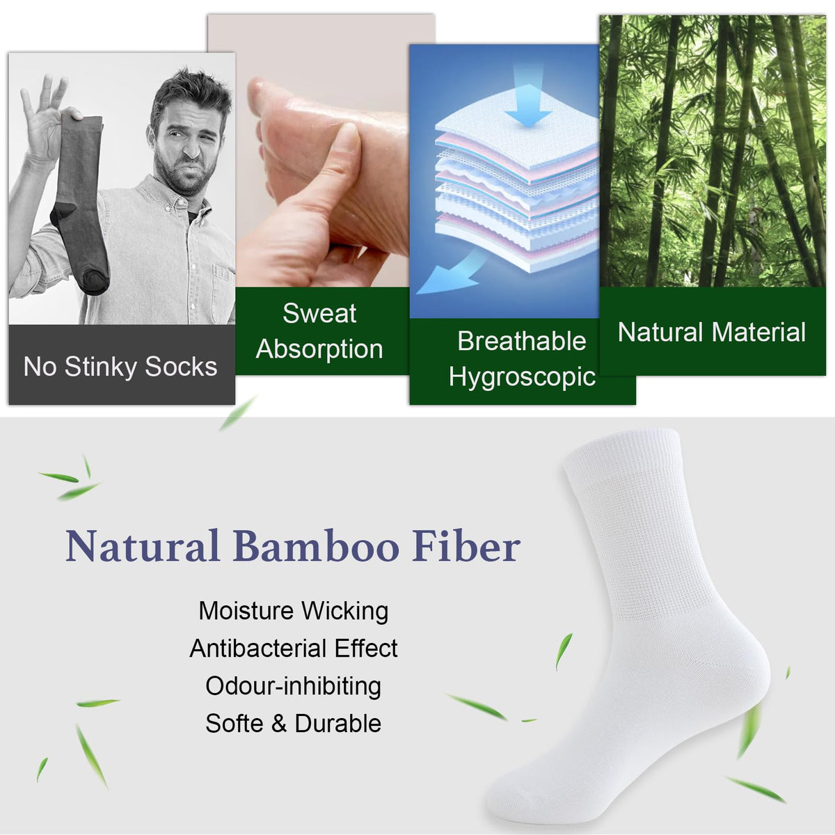 Niorasen Men's Extra Wide Diabetic Bamboo Socks, 3/6 Pairs