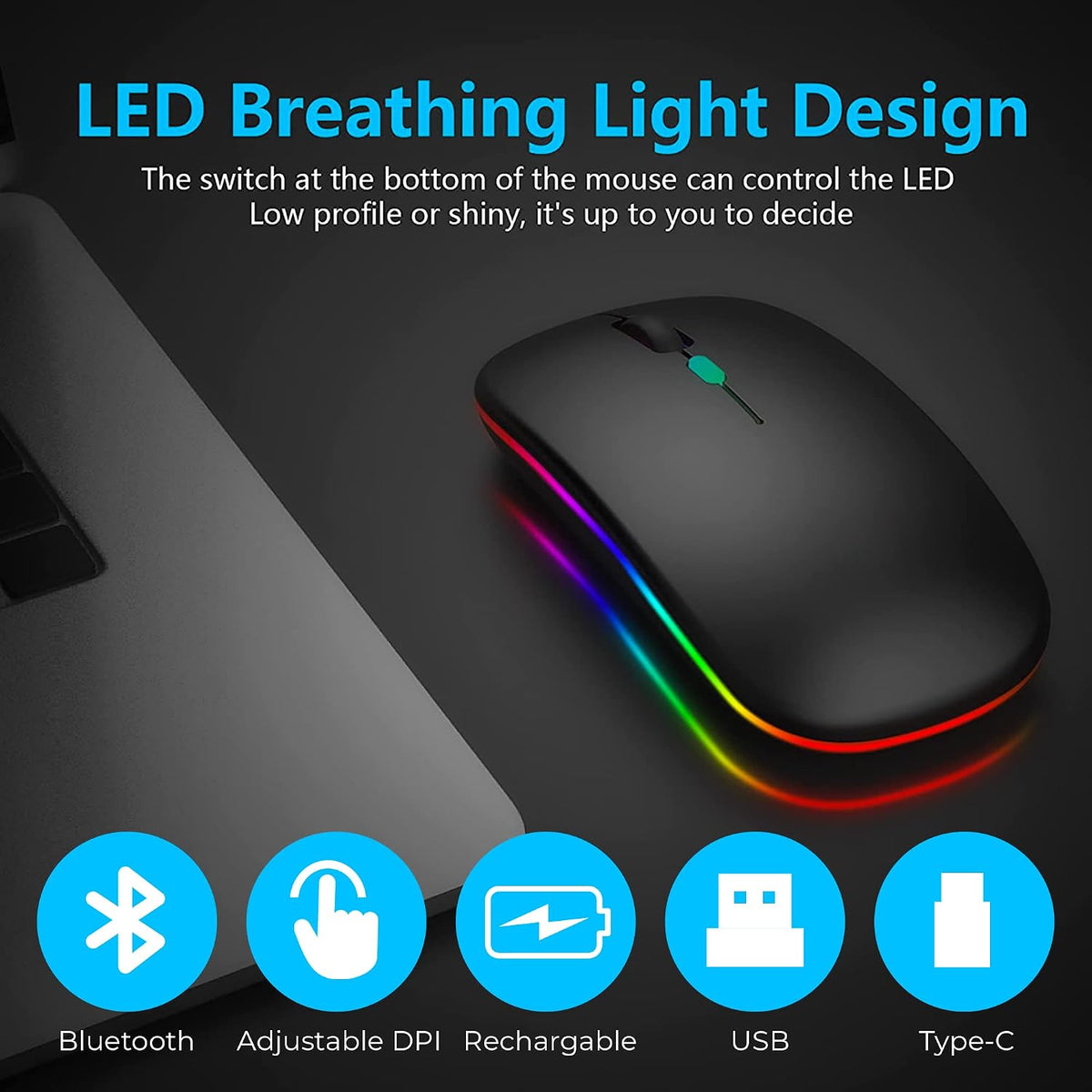 Wireless mouse rechargeable Dual Mode 2.4G & 5.0 Bluetooth Mouse for Laptop