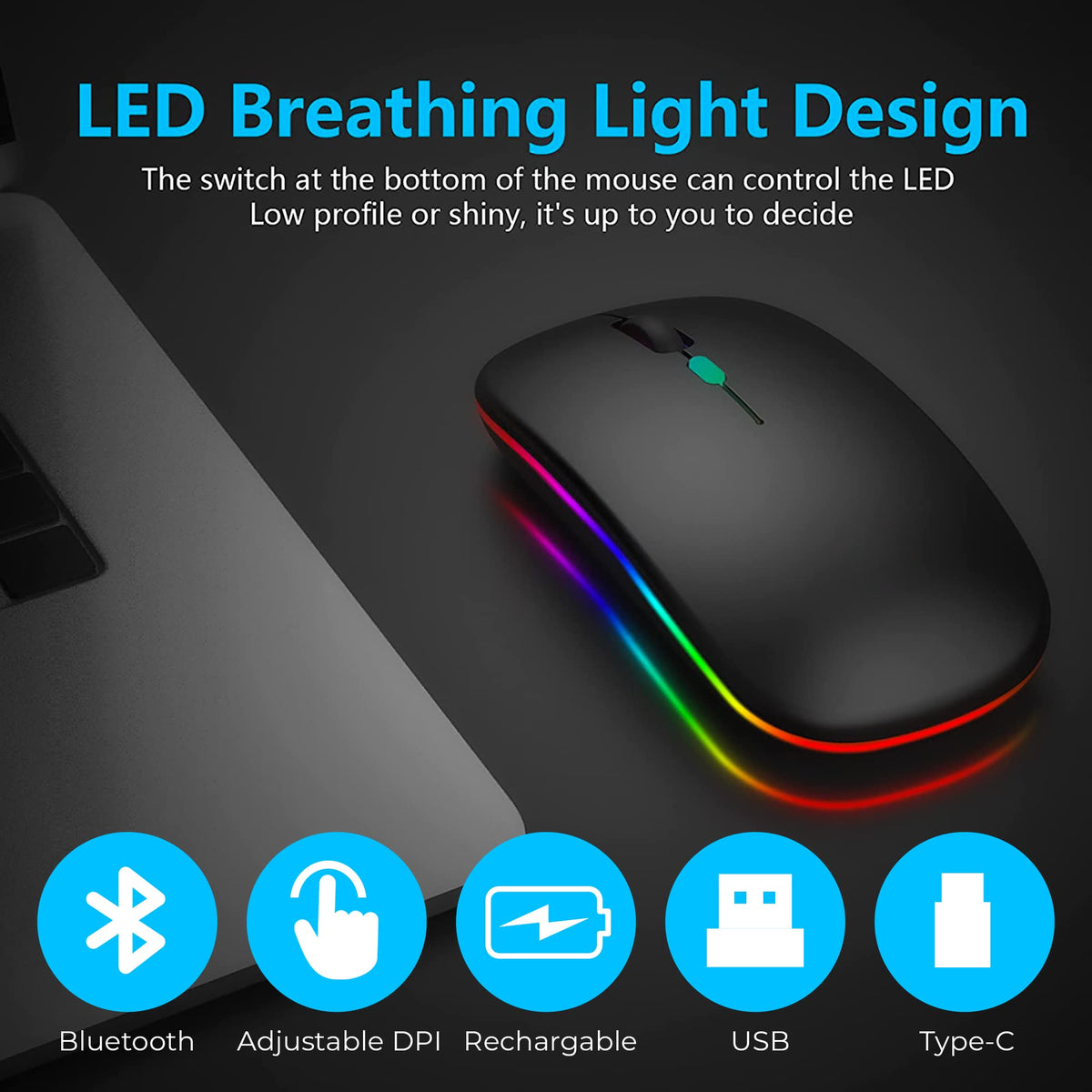 Wireless mouse rechargeable Dual Mode 2.4G & 5.0 Bluetooth Mouse for Laptop