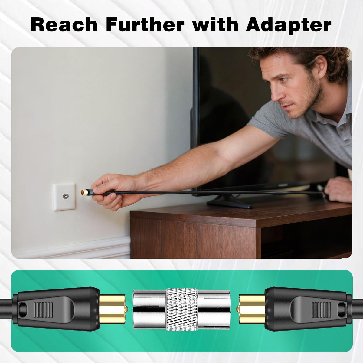 Ancable TV Aerial Cable with Coaxial Adapter 1M Black TV Ariel Lead