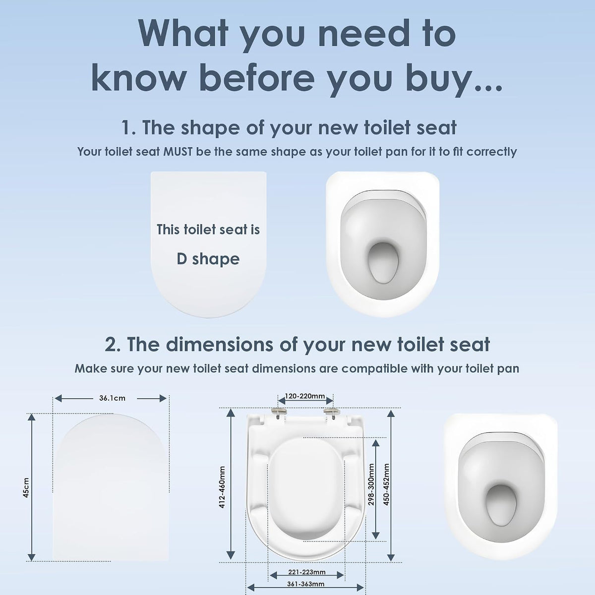 AQUALONA® Premium Thermoplastic Toilet Seat Soft Close Hardwearing Seat with Two Button Hinge Release D Shaped Easy to Clean Simple Installation Top and Bottom Fittings (White - D Shape)