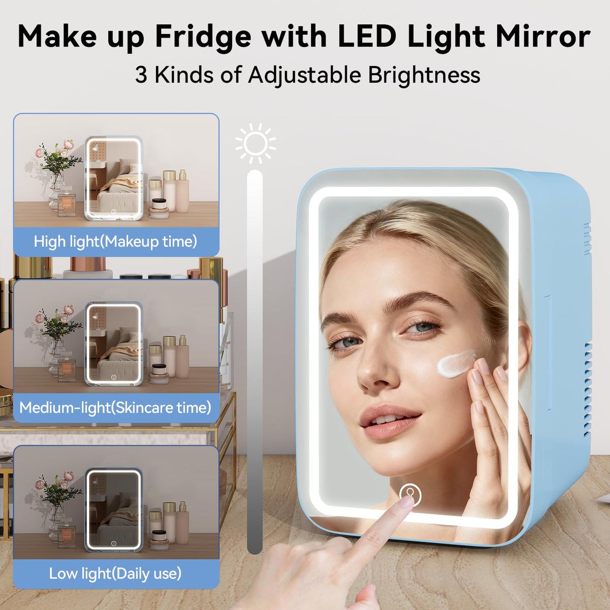 ARTETHYS Mini Fridge for Bedrooms, 8L Skincare Fridge with LED Mirror
