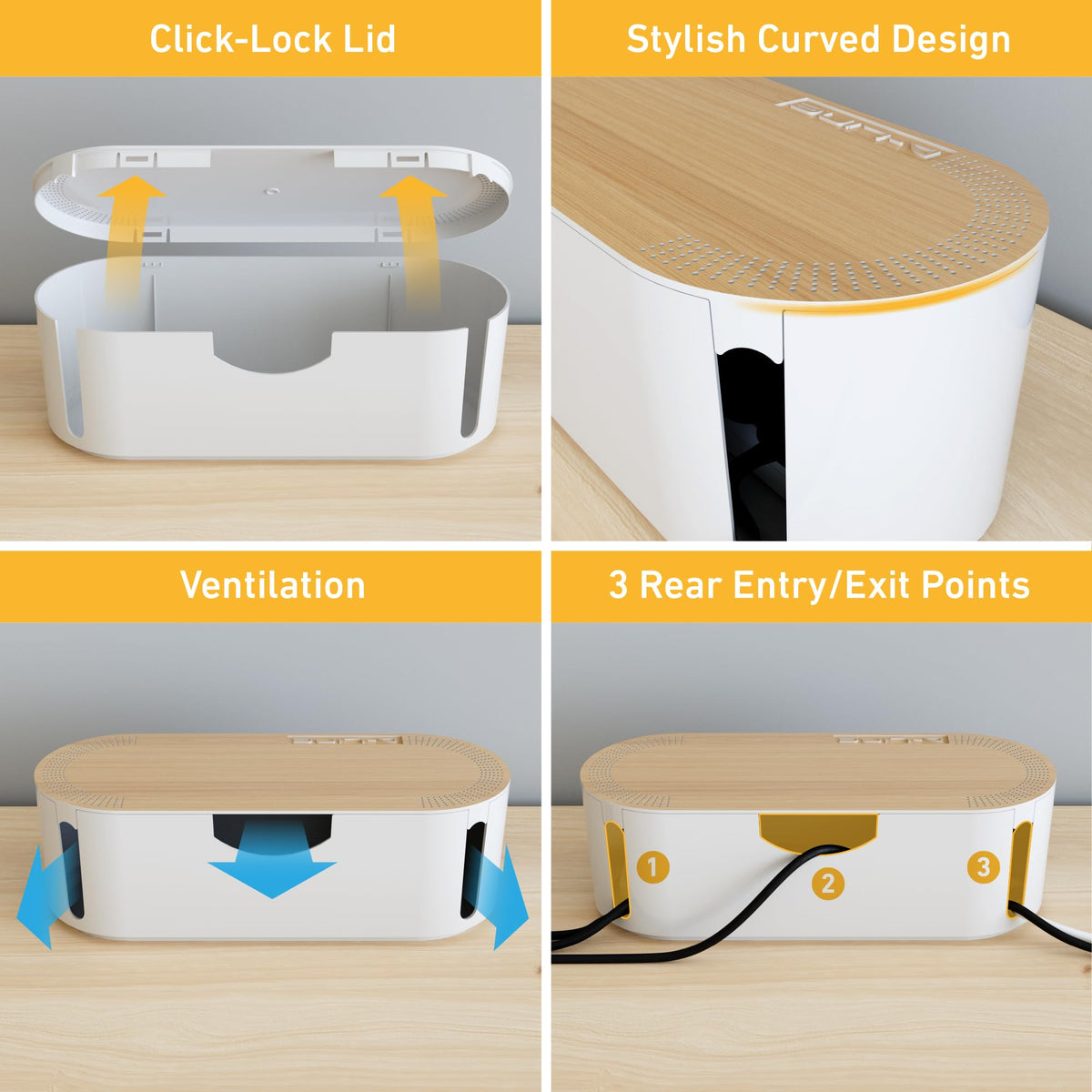 D-Line Cable Tidy Box, Hide & Conceal Extension Blocks, Desk Cable Management Solution, TV Wire Tidy, Made from Electrically Safe ABS Material - 325mm (L) x 125mm (W) 115mm (H) - Small, White