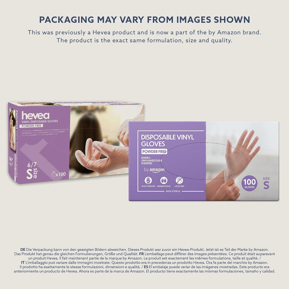 by Amazon Disposable Vinyl Gloves, Powder-free, Latex-free, Size S, Pack of 100, Transparent