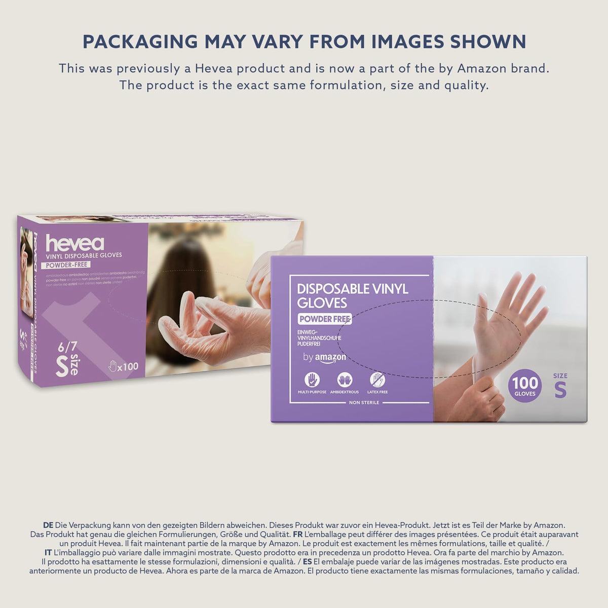 by Amazon Disposable Vinyl Gloves, Powder-free, Latex-free, Size S, Pack of 100, Transparent
