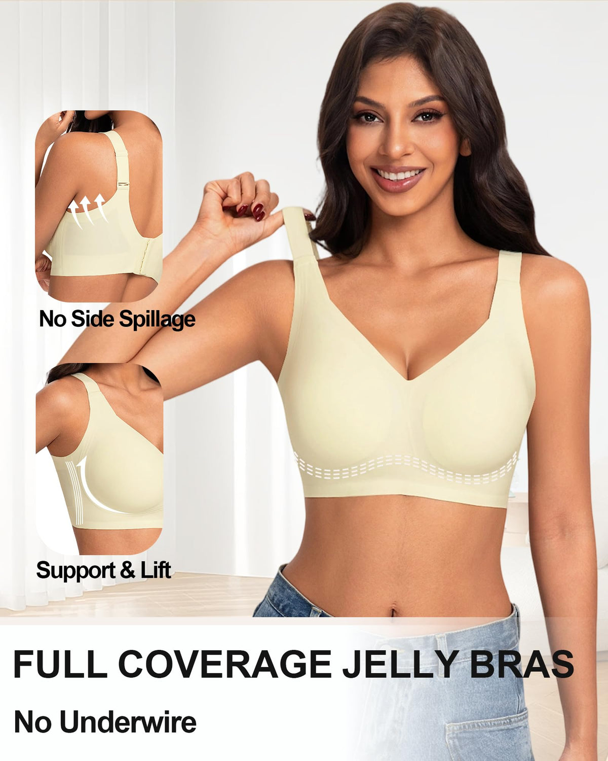 HOWIN Jelly Bras for Women Non Wired Seamless Gel Plus Size Push Up Bras