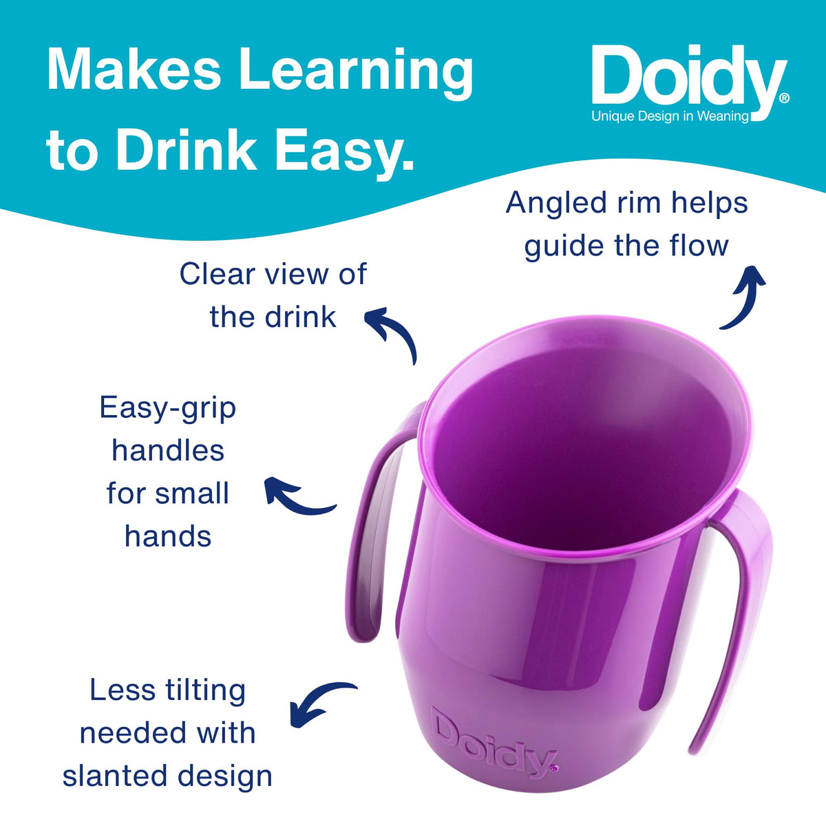 Doidy Cup, Open Cup for Training Baby 6 Months-3 Years, 200ml, Slanted Weaning Cup with Handles for Learning to Drink, BPA Free, 2 Pack (Orange)