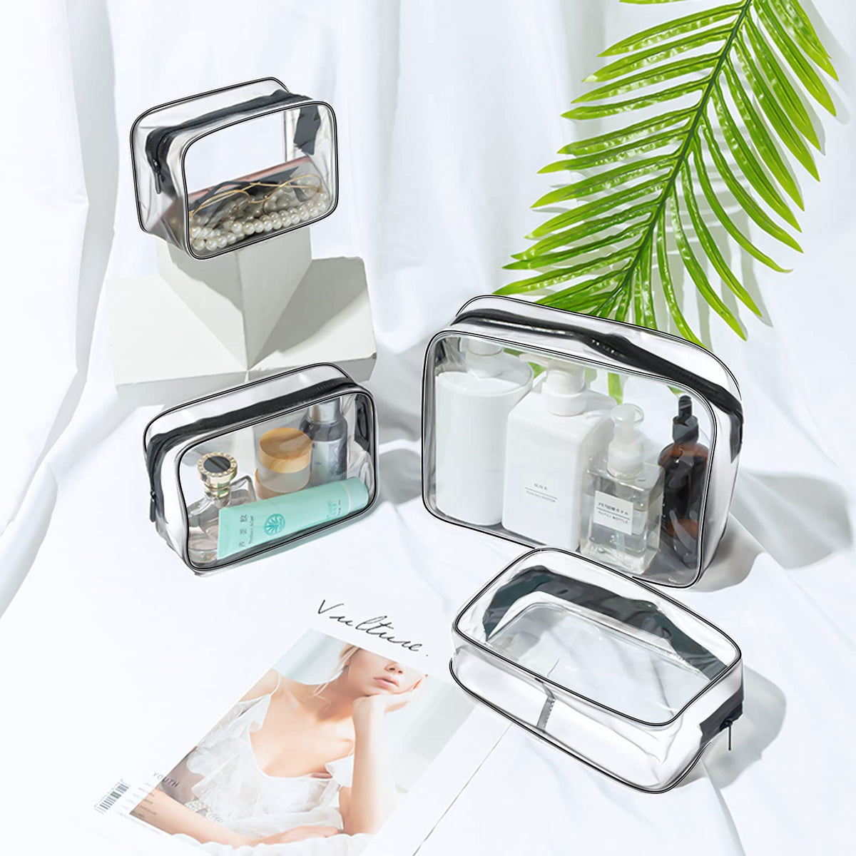 Aucuu Clear Toiletries Bag, 3 Pack PVC Waterproof Toiletries Carry Pouch, TSA Approved Travel Toiletry Bag with Zipper, Multi-Size Cosmetic Makeup Bags for Men, Women and Kids - Travel Business