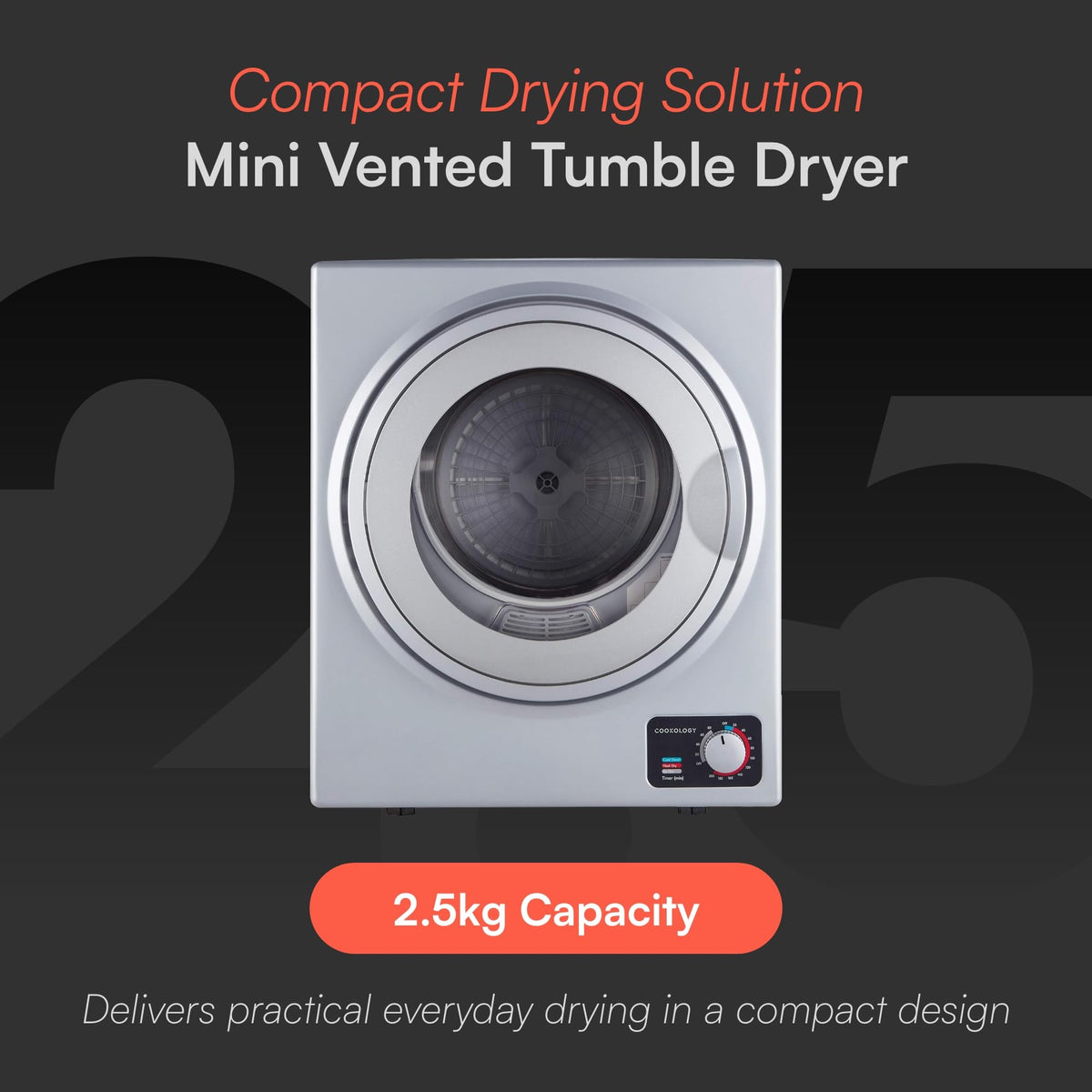 Cookology 2.5kg Mini Vented Tumble Dryer - Tabletop Design - Black