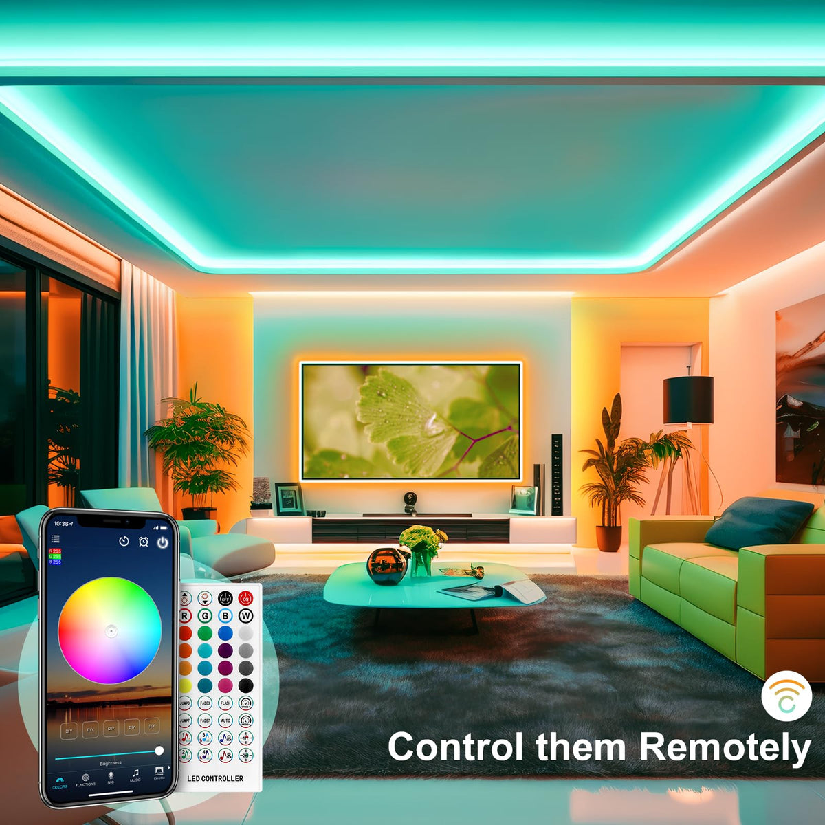 Beaeet TV LED Lights, 3M TV Backlight LED Strip for 32-60 Inch TVs, USB Powered Behind TV Light with RGB Music Sync and Bluetooth Remote Control for Home Decor