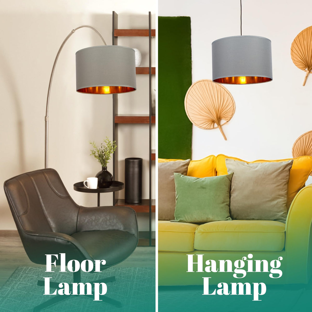 GIGGI Fabric Lamp Shades with Golden Inner Light Shade Ceiling – Modern Lampshades for Ceiling Lights, Lamp Shades for Table Lamps, Floor Lamps, Living Room, Bedroom, Home Décor (Green, 12")
