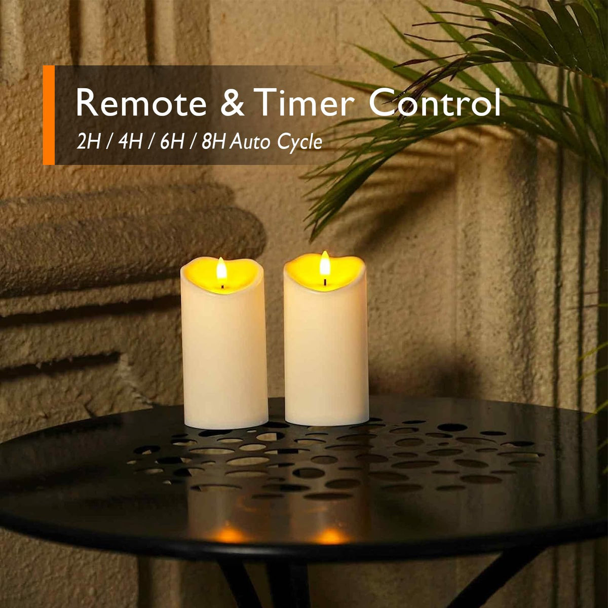 Homemory Outdoor Waterproof Flameless Candles, Dark Ivory, Set of 2, D 3"
