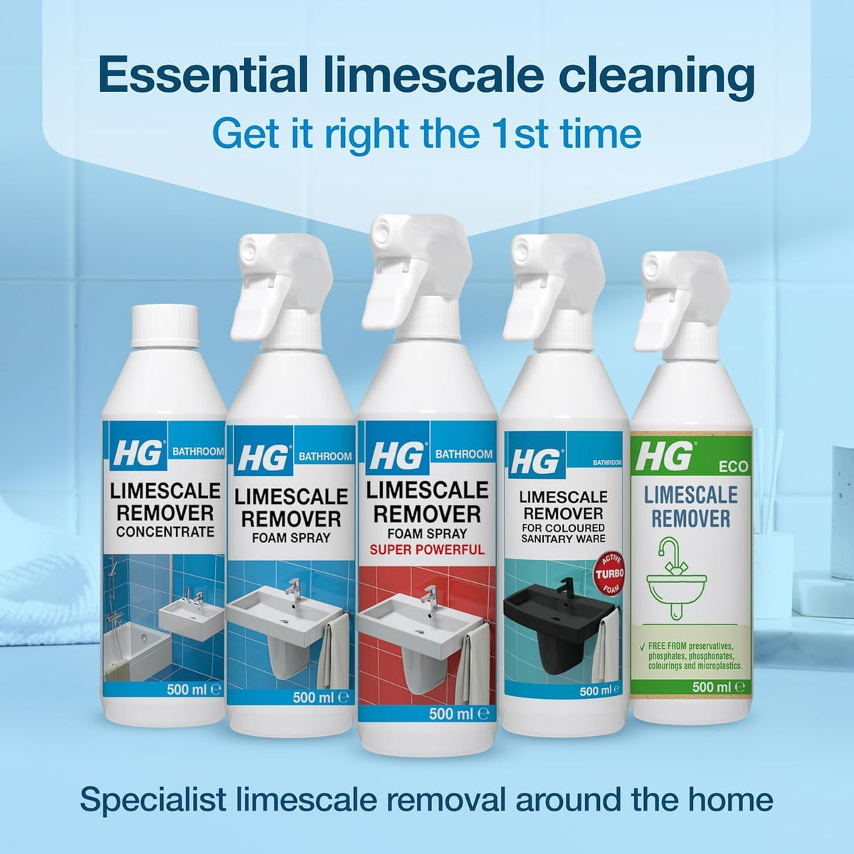 HG Limescale Remover Foam Spray Super Powerful, Bathroom & Kitchen Cleaner – 500ml (Pack of 6)