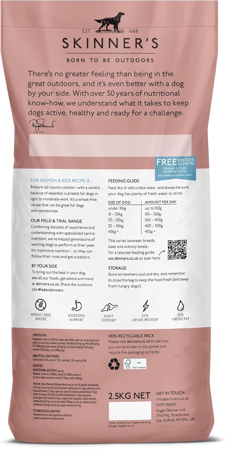 Skinners Field & Trial Salmon & Rice 15kg, Complete Dry Adult Working Dog Food, Gentle Digestion, Glossy Coat