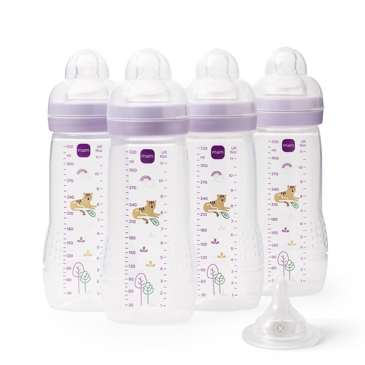 MAM Easy Active Bottles, 4X 330ml, Easy-Grip Ergonomic Shape, Blue