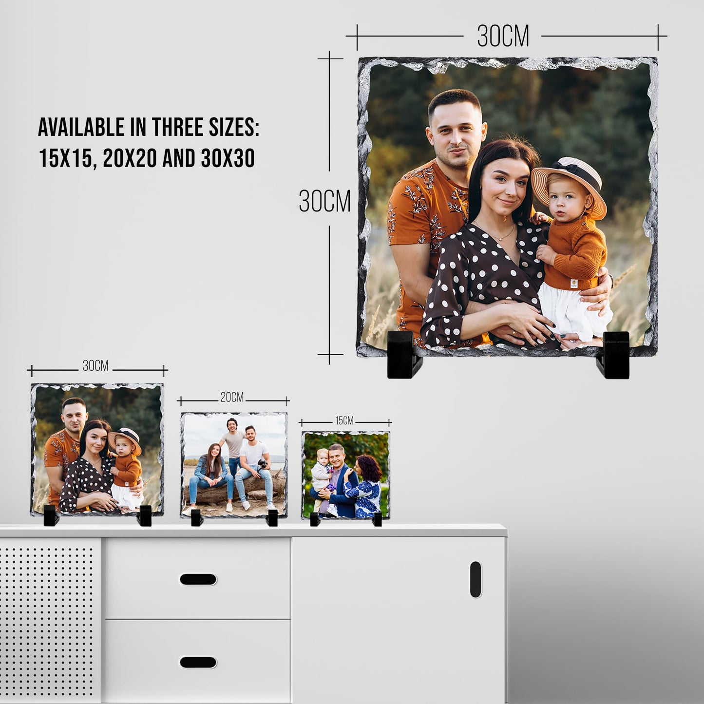 Personalised Photo Slate, Add your photo, text on custom Rock gift Slate with Stands 20cm Square – Keepsake Gift idea for Birthday, Wedding, anniversary, Valentines and for other special moments