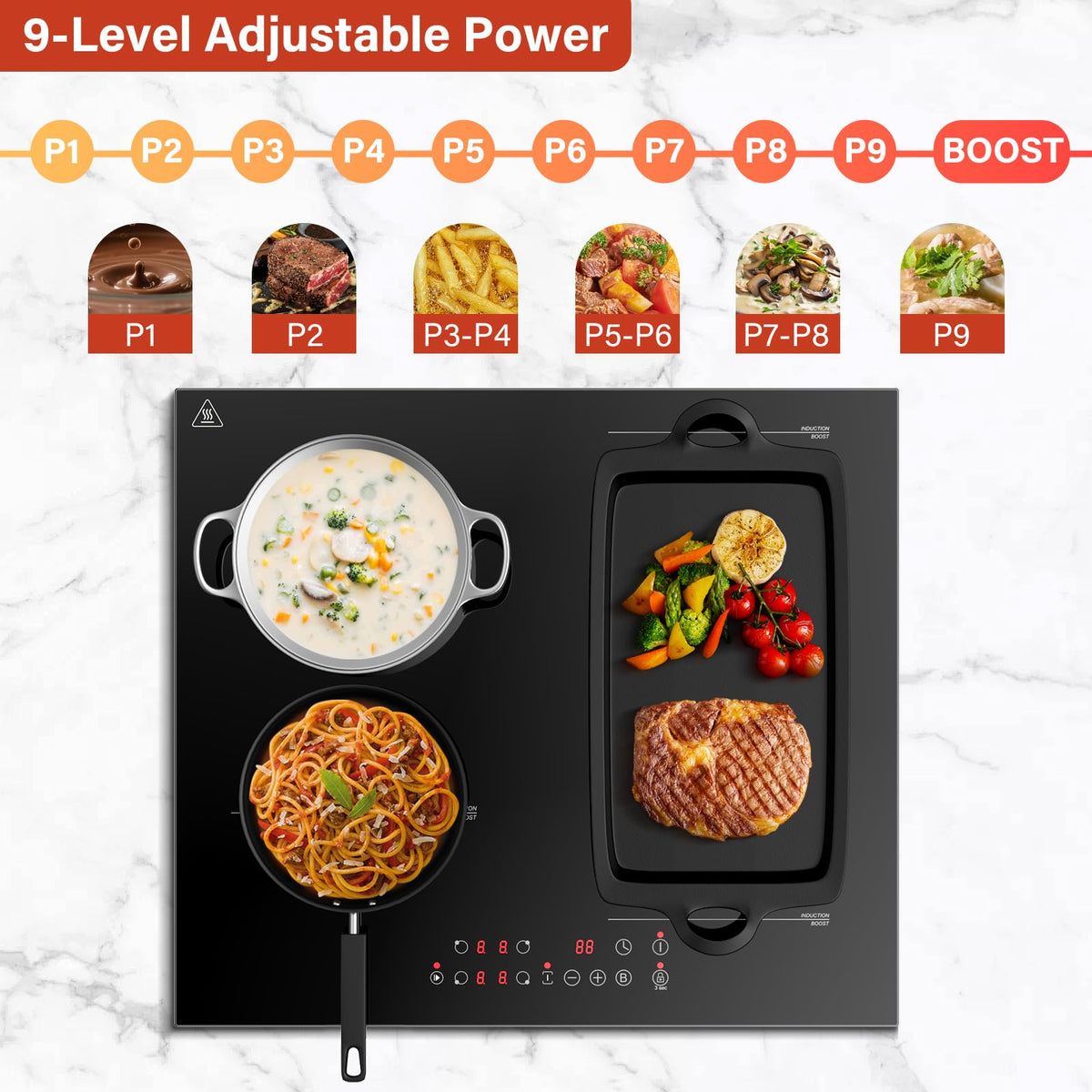 Single Induction Hob 2000W, Portable Induction Cooker with 10 Power & Temperature Levels, Touch Control, Child Lock, 3-Hour Timer, Residual Heat Indicator, Black Glass Panel Electric Hob