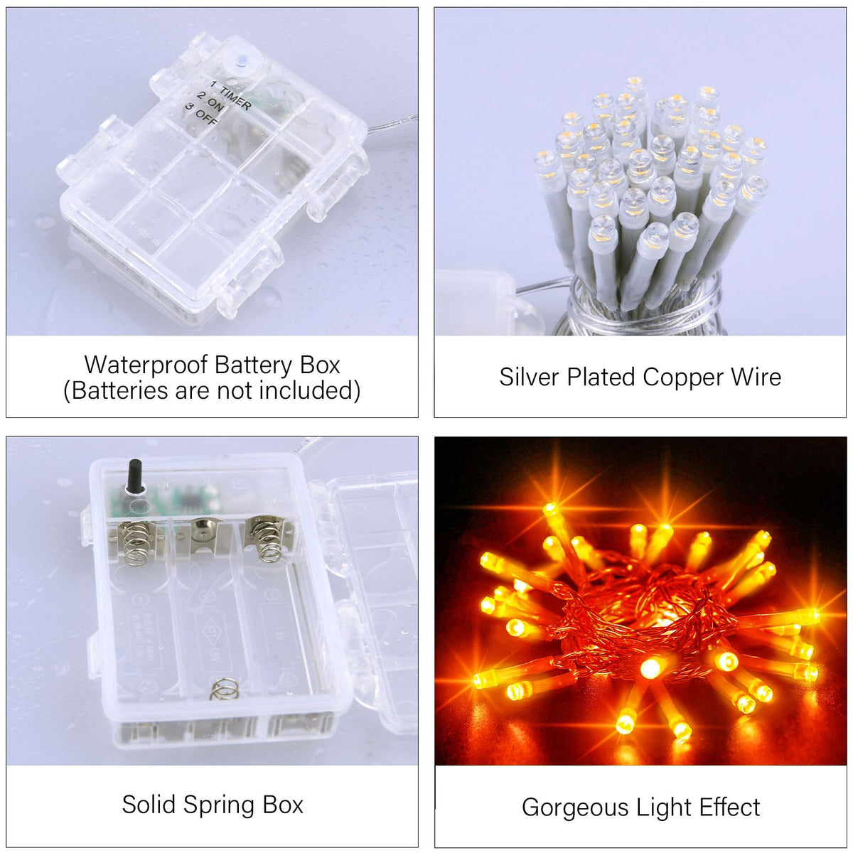 Dalugo Battery Fairy Lights, 3M 30 LED Warm White String Lights with 6h Timer, IP65 Waterproof Battery Powered Fairy Lights for Indoor Outdoor Christmas Decorations
