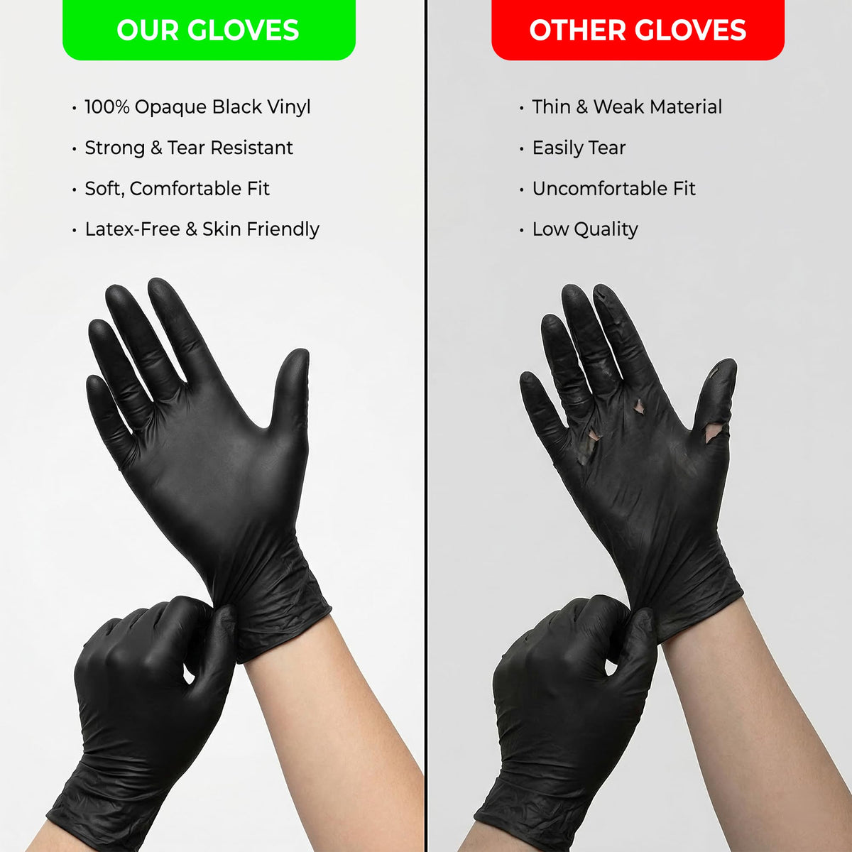 Black Vinyl Gloves, 100 Count, Powder Free & Latex Free, Multi-Purpose Black Disposable Gloves for Food Handling, Cooking, Cleaning & Medical Use (S, 100)