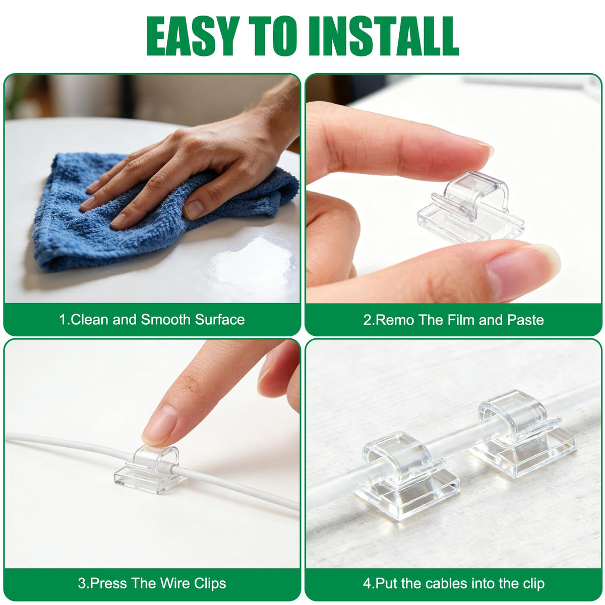 Cable Clips, Cable Tidy, Self Adhesive Cable Holder, Cable Management, Cord Organiser Clips Light Wire for Wall, Desk, Home, Office (Small-Transparent-100pcs)