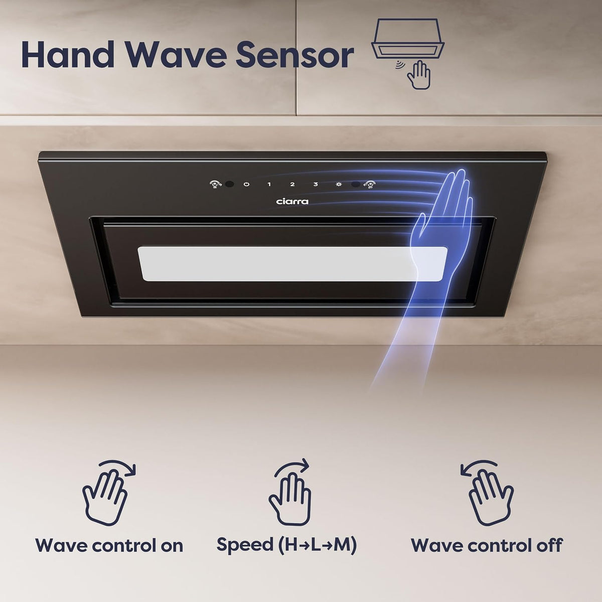 CIARRA 52cm Integrated Cooker Hood Black Wave/Touch Control CBCB5931B