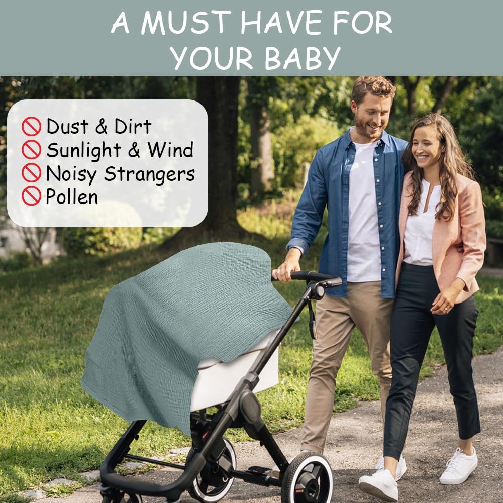 Aolso Breastfeeding Cover Nursing Cover, Muslin Cotton Soft Breathable Nursing Cover, Adjustable Strap Breast Feeding Coverall for Car Seat Blanket and Stroller Coverall (Green)