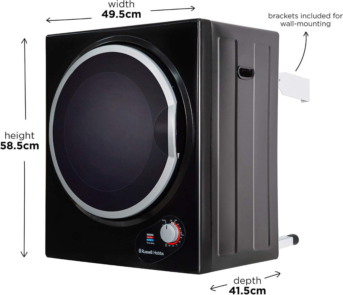 Russell Hobbs RH3VTD800 White 2.5kg Compact Mini Vented Tumble Dryer, Portable, Freestanding Table top Dryer with 3 Heat Settings small