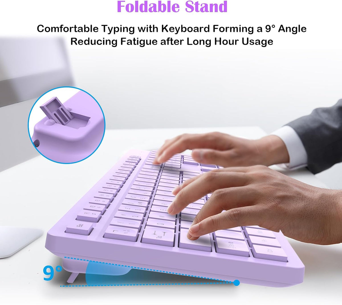 LeadsaiL Wireless Keyboard and Mouse Set, 2.4GHz USB Computer Keyboards and Mouse Combo, Full Size UK QWERTY Layout, Ergonomic Design with 12 Multimedia Shortcuts for HP/Lenovo Laptop and Mac-Purple