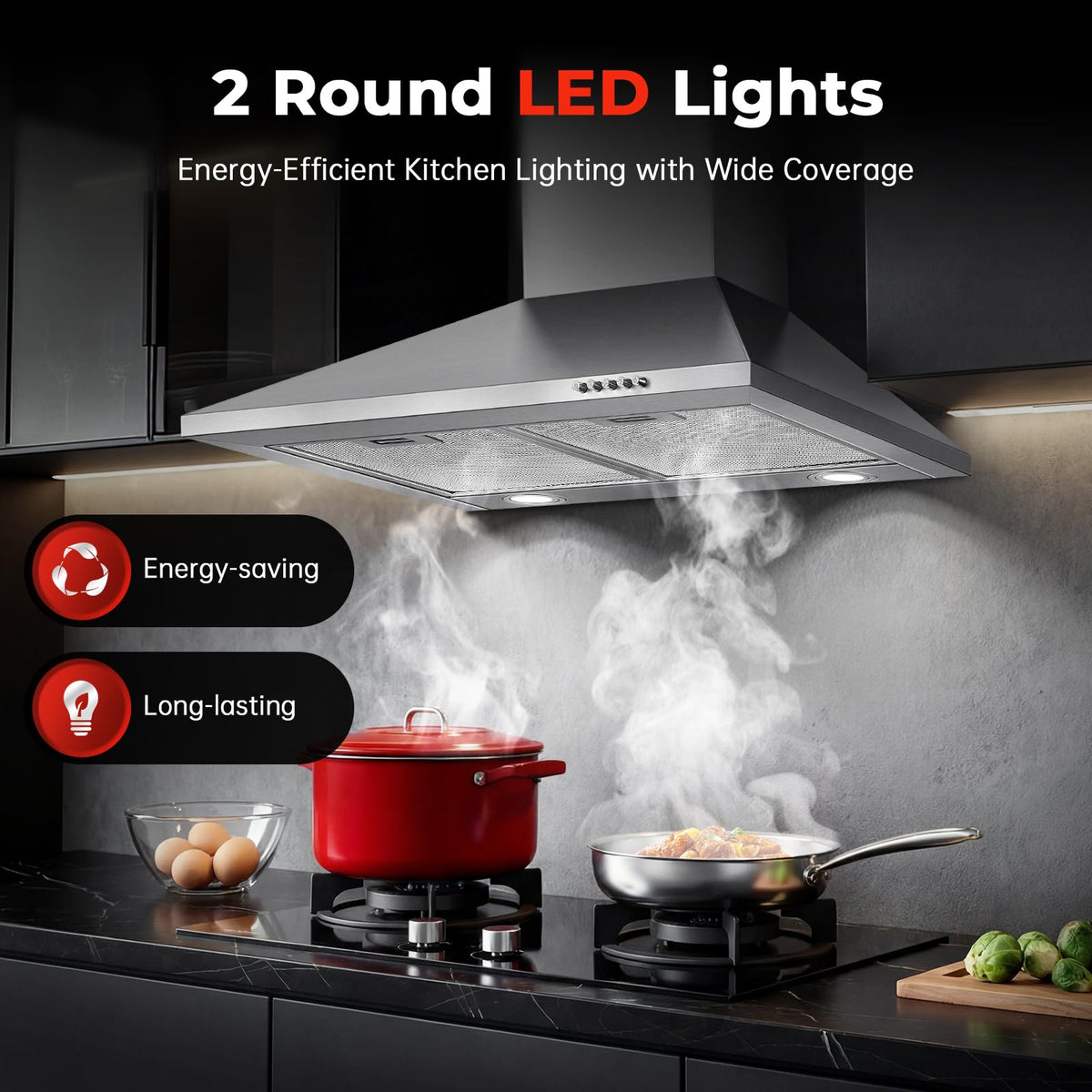 SNDOAS Chimney Cooker Hood 90cm, 3-Speed, Recirculating & Ducting