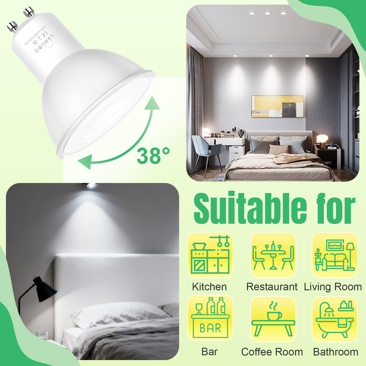 GU10 Led Bulbs Natural White 4000K, 5W Spotlight Light Bulb, 810LM Energy Saving LED Bulb, (50W Equivalent), Non-Flicker, Non-Dimmable, for Home Lighting, 10 Pack [Energy Class C]