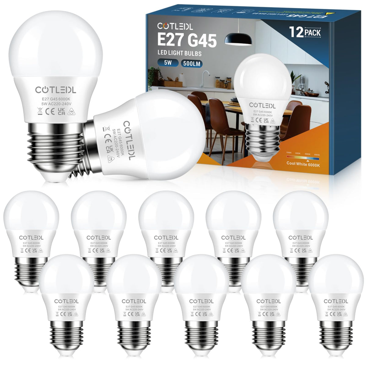 E27 Screw Bulbs, Warm White 3000K, 5W(40W Equivalent), 12 Pack