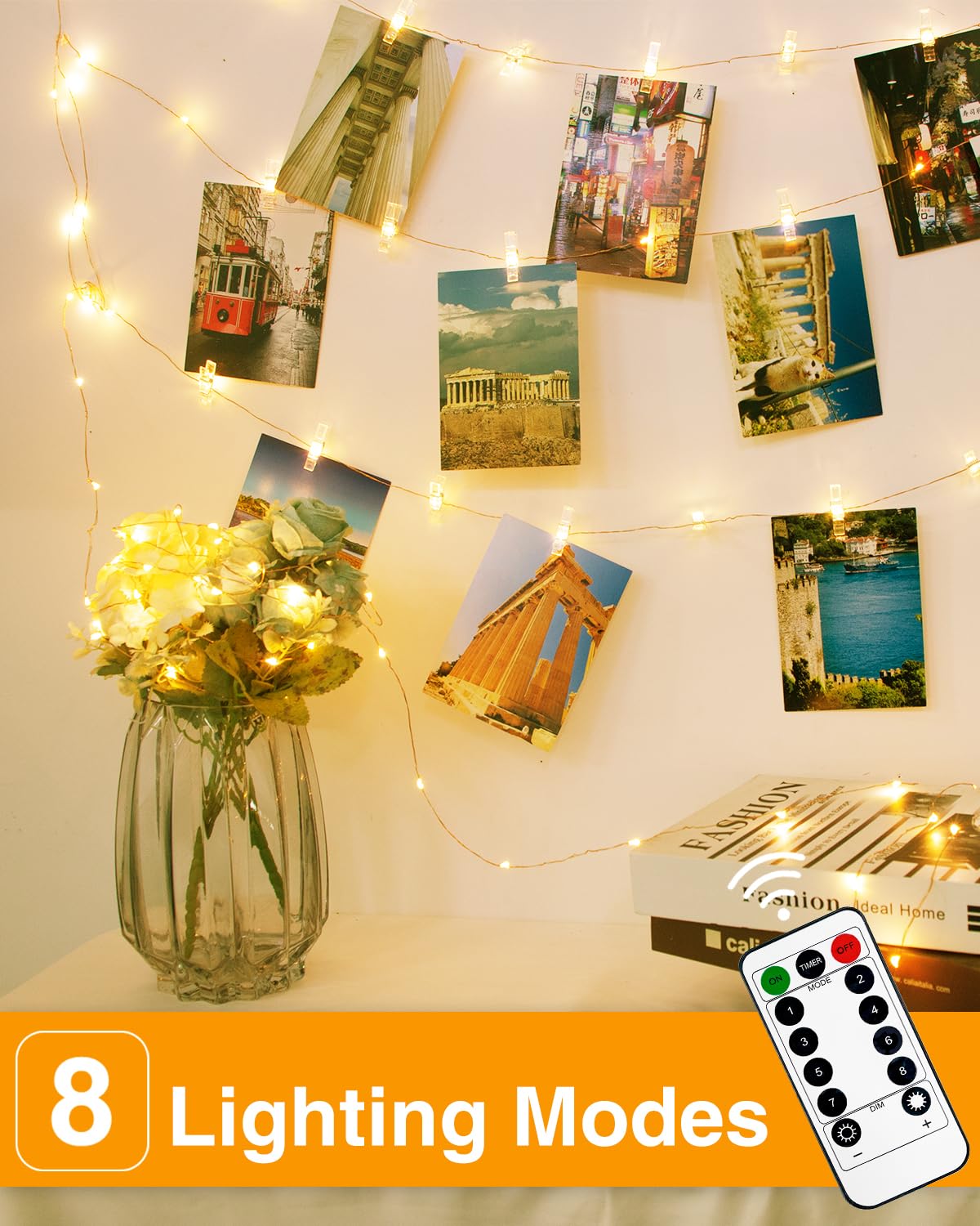 Kolpop 50LED Photo Clip String Lights, 5M Photo Peg Fairy Lights Indoor with 30 Clips Battery Powered Cooper Wire Hanging String Photo Display for Bedroom Birthday Wedding Party Christmas Decorations