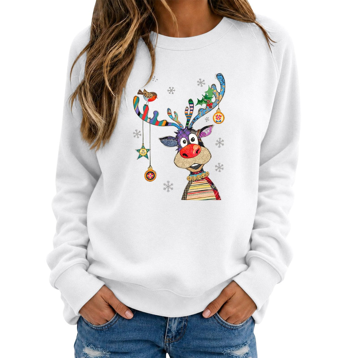Christmas Jumpers Women Reindeer Graphic Print Sweatshirts Ladies Xmas Tops