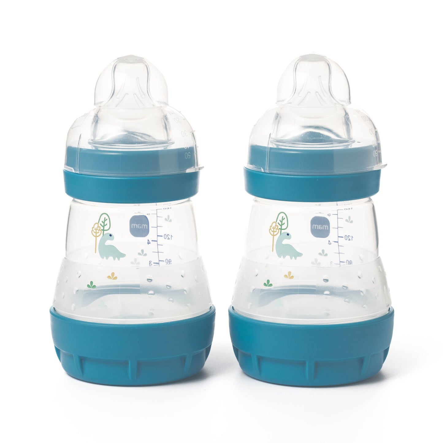 MAM Easy Start Anti-Colic Baby Bottles | 4 Pack (4X 160ml) | Self-Sterilising Baby Milk Bottle | Slow Flow MAM Teats Size 1 + 1x Medium Flow Teat Size 2 | Linen (Various Designs)